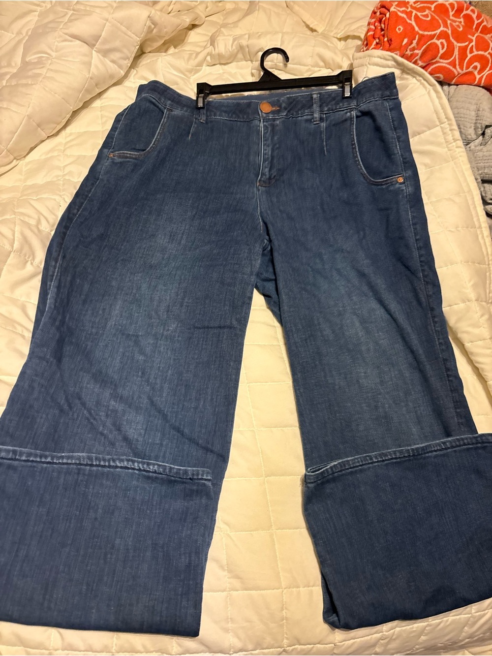 Democracy Wide Leg Denim Jeans in Dark Blue Wash